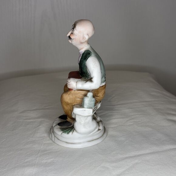 Vintage Collectible Porcelain Bald Old Man Seated with Music Box Hummel-like - Picture 4 of 6